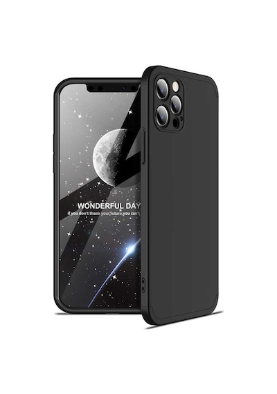 Kilifone - İphone 12 Pro Max Uyumlu Kılıf Parmak İzi Tutmayan Alt Üst Geçmeli 3 Parça Ays Kapak - Siyah - T16701