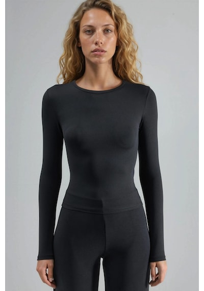 Hiccup Busem Slim Fit Yuvarlak Yaka Uzun Kollu Bluz Siyah