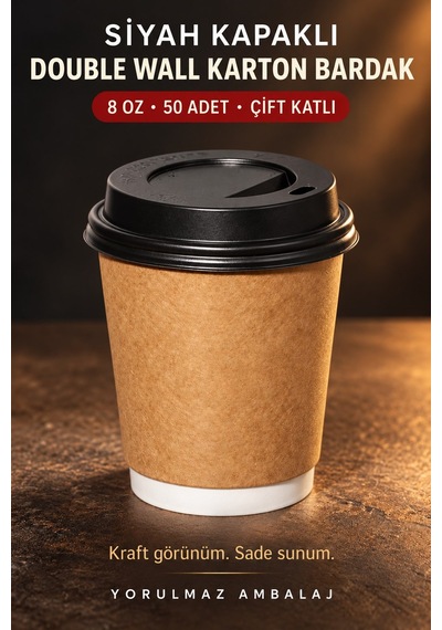 Double Wall Kapaklı Karton Bardak 8 Oz 50 Adet Çift Katmanlı Sıcak İçecek Kağıt Bardak Renkli