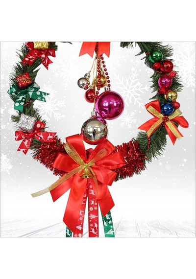 Süsle Bebek Ve Parti Yılbaşı Kapı Süsü, Ahşap Üzeri Garland Kapı Halkası - 33 Cm Genel