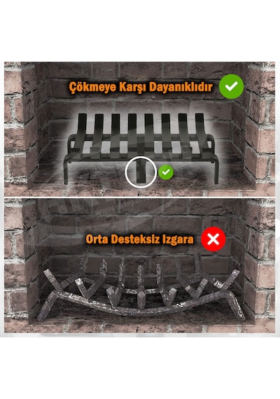 60 Cm X 32 Cm 10 Çubuklu Ekstra Şömine Izgarası Dar Gözlü Izgara