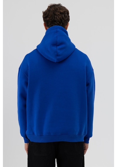 Vamos Basic Oversize Kapüşonlu Sweatshirt Saks Mavi