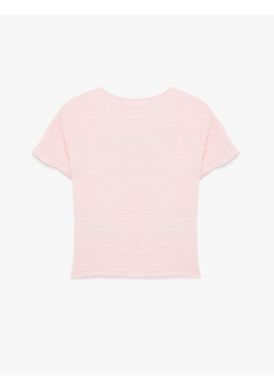 Koton Slim Fit Kısa Kollu Bisiklet Yaka Bürümcük Baskılı Tişört Pembe 6sal10013ık Gül