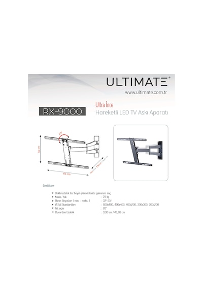 Ultımate Rx 9000 32'' 55'' Ultra Slim Hareketli Tv Askı Aparatı