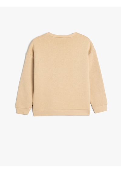 Koton Oversize Sweatshirt Köpek Baskılı Uzun Kollu Bisiklet Yaka Şardonlu Bej 5wkb10563tk Ekru