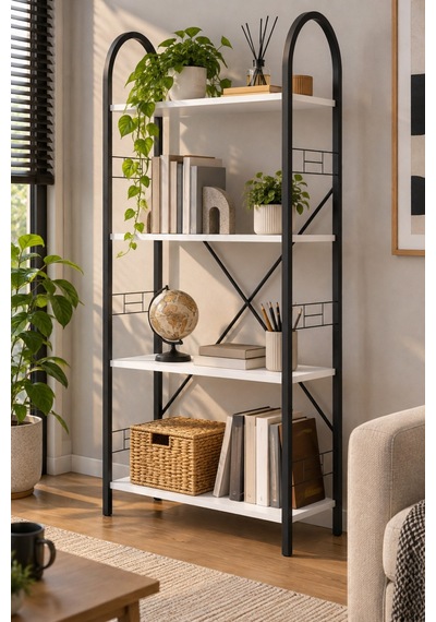 Sulorahome Beyaz Metal İskeletli 4 Raflı Çok Amaçlı Kitaplık Ve Raf Ünitesi 150 Cm Antrasit