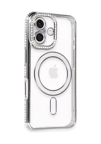 Apple iPhone Uyumlu   16 Kılıf Joke Simli Magneticsafe Kılıf - Gri