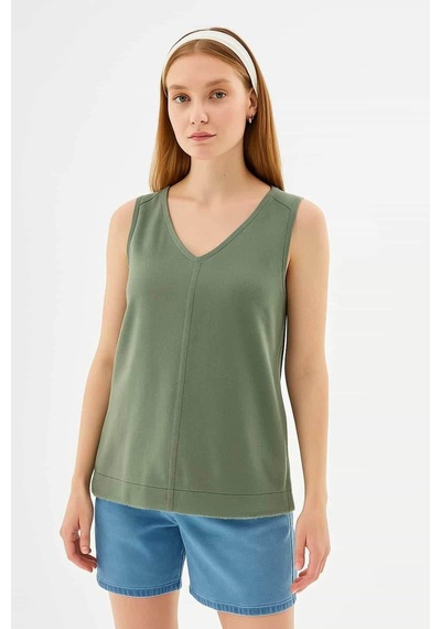 Fashion Friends V Yaka Haki Kadın Bluz 26y0530k1