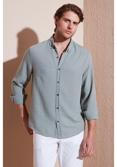 Buratti Regular Fit Uzun Kollu Düğmeli Yaka Erkek Gömlek Cf25S116777 Mint