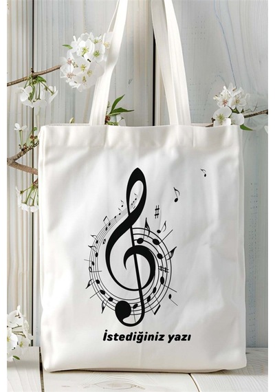 Art Hediye Müzik Baskılı Bez Çanta Kişiye Özel Model 4 Çok Renkli