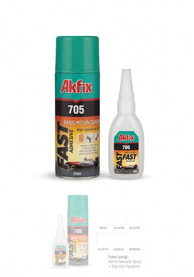 Akfix 705 Hızlı Yapıştırıcı 200 Ml / 50 Gr Aktivatörlü Mdf Kit Ga060 6 Adet