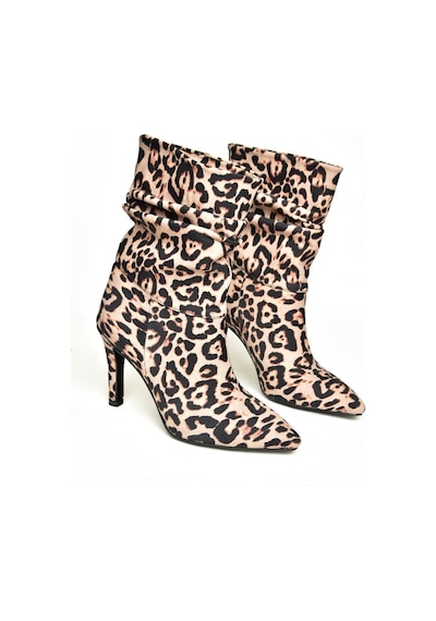 Fox Shoes R404020304 Leopar Kumaş İnce Topuklu Büzgülü Kadın Bot Leopar-kumaş Leopar