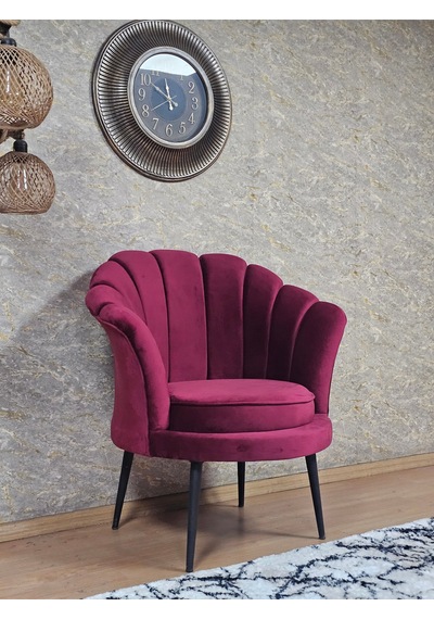 Zafir Tekli İstiridye Siyah Boyalı Sivriltme Ayak Çay Seti Koltuk Tekli Berjer , Balkon, Salon, Ofis Bordo
