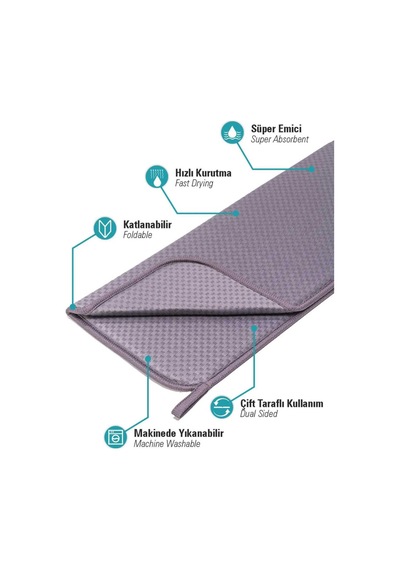 Süper Emici Bulaşık Kurutma Matı - Tezgah Üstü Bulaşık Matı 45x36cm Belirtilmemiş Gri Diğer