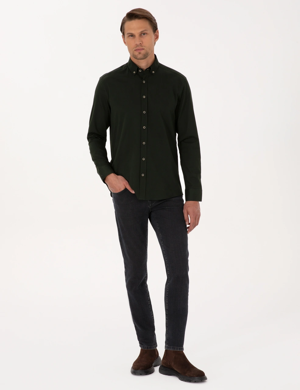 Pierre Cardin Erkek Koyu Haki Gömlek Desenli 50311308-vr111 Koyu Haki