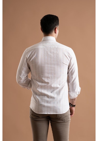 Evrytime Slimfit Pamuklu Çizgili Yaka Düğmeli Uzun Kol Erkek Yazlık Gömlek 001