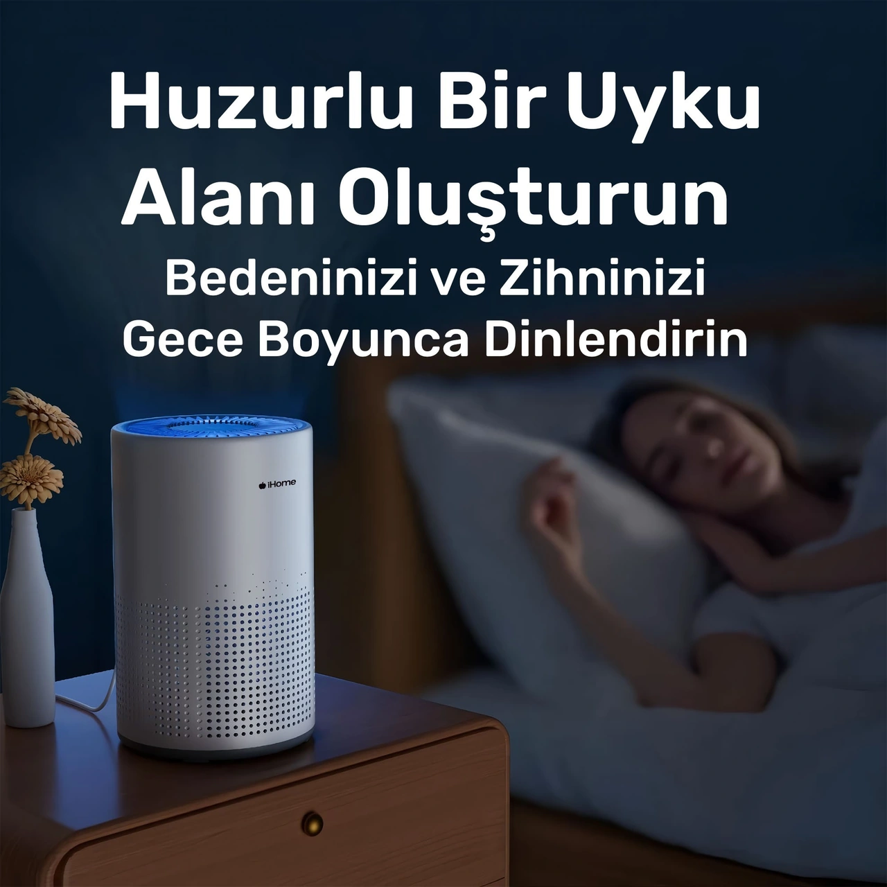 Npo İhome Arp1 Hepa-aktif Karbon Filtreli 100m3/h Işıklı Ultra Sessiz Air Purifier Hava Temizleyici