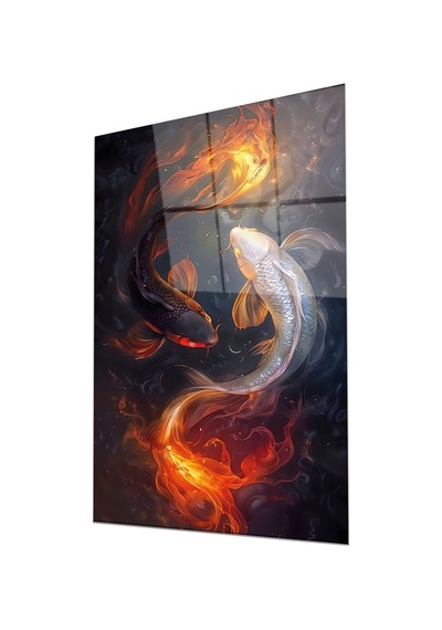 Yin Yang Koi Balığı Ateş Ve Su Mistik Dekoratif Cam Tablo Feng Shui Enerji Duvar Sanatı Modern Dekorasyon Temalı Dekoratif Duvar Tablosu, Salon, Ev Ve Ofis Dekoru,