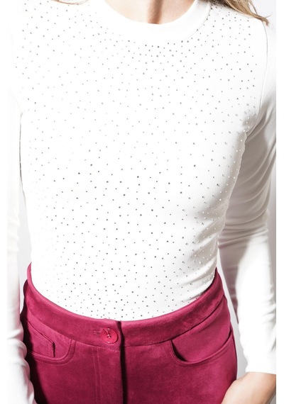 Ckm Moda Cotton Taşlı Uzun Kollu Bluz Beyaz