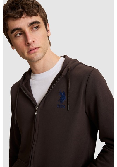 U.S. Polo Assn. Erkek Koyu Kahverengi Regular Fit Kapüşonlu Fermuarlı Örme Hırka 50329420-vr084