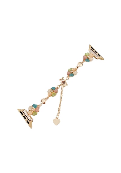 Apple Uyumlu  Watch 10 Serisi 42mm - 38/40/41mm Kordon Taşlı Parlak İnce Flower Metal Bayanlar İçin Band