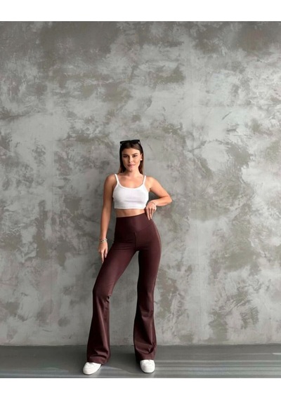 Butik Toparlayıcı Yüksek Bel İspanyol Paça Tayt Kahverengi
