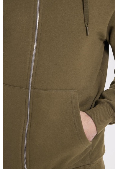 Tudors Unisex Relax Fit Rahat Kesim Pamuklu İçi Polarlı Çift Cepli Tam Fermuarlı Haki Kapüşonlu Sweatshirt-41651 Kahverengi