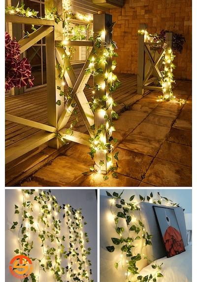 TechnoSmart Solar 50 Ledli Yeşil Yapay Yapraklı 5 Mt. Dekoratif Bahçe Aydınlatma Balkon Süsleme