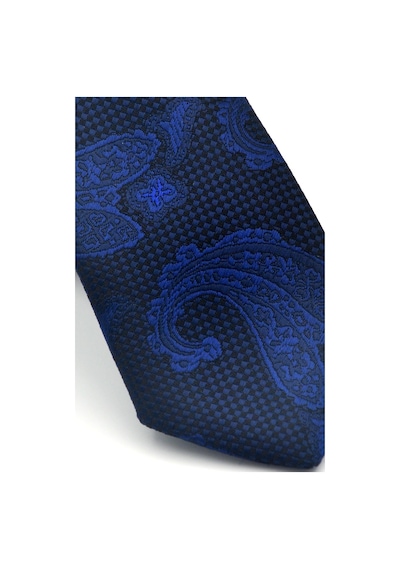 Gaffy Lacivert Şal Desenli Dokuma Kumaş Mendilli Slim Fit Kravat // Sdk-2603-2 Lacivert