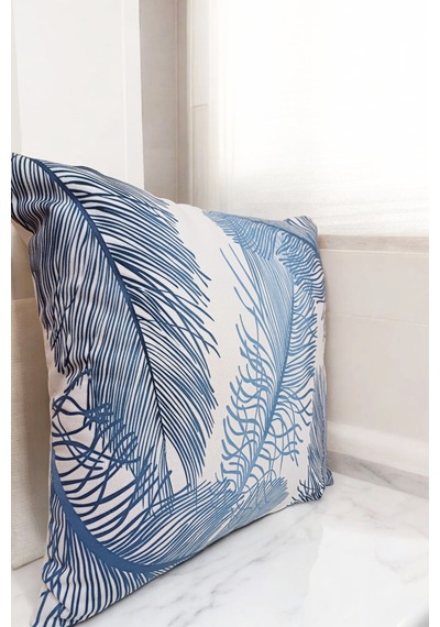 Modern Tarz Dijital Baskılı 4 Lü Dekoratif Kırlent Kılıfı Seti 43x43 Cm Şık Ve Renkli Tasarımlar Mavi - Beyaz