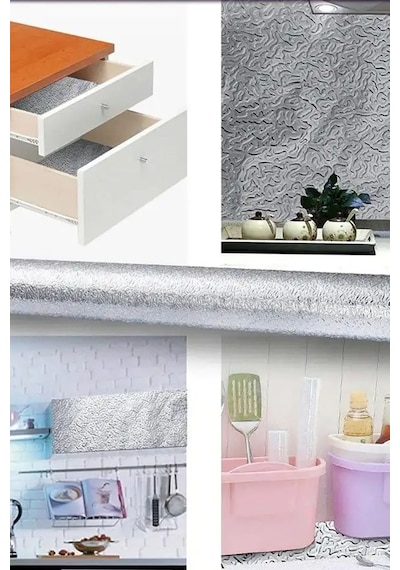 Mutfak Tezgah Üstü Çekmece Içi Folyo Kaplama Gümüş Yapışkanlı 2 Metre X 40 Cm Kolay Silinir