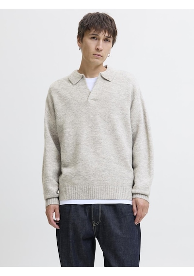 Jack&jones Erkek Relaxed Fit V Yırtmaçlı Yaka Triko Kazak - Soho - 12279214 Gri Melanj