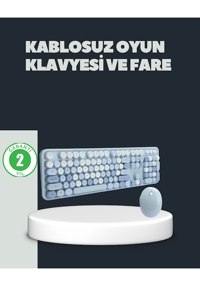 Retro Daktilo Stilli Kablosuz Klavye Mouse Seti Sessiz Ve Şık Optik