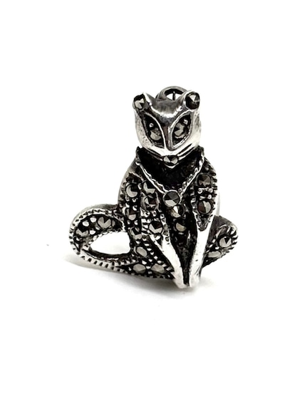 Oya Silver Markazit Işıltı Kedi Broş-broş İğnesi Kms122 Beyaz