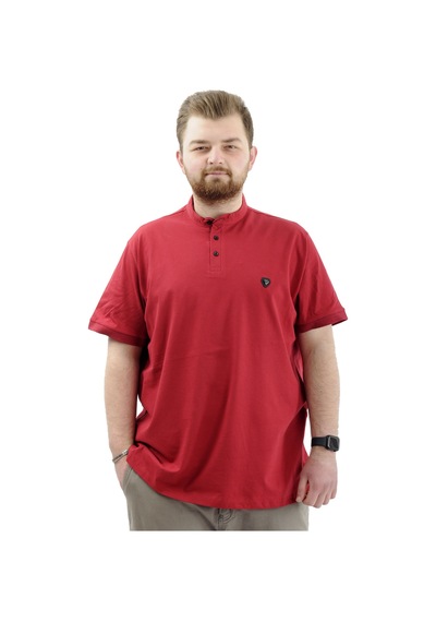 Mode Xl Büyük Beden Erkek Tişört Düğmeli Hakim Yaka T-shirt U24339 Bordo Bordo