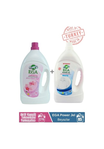 Ega Kimya Power Jel Beyaz Sıvı Yıkama Deterjanı 3900 ML + Aktif Kapsül Teknolojili Yumuşatıcı Orkide 4100 ML