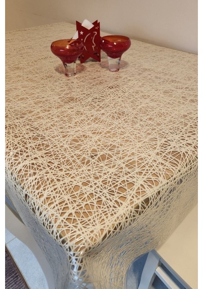 Krem Ithal Pvc Muşamba - Desenli Silinebilir Masa Örtüsü Dgr 13 Krem