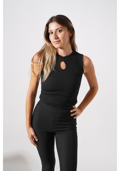 Ckm Moda Chester Yüksek Kalite Kadın Yaka Detaylı Fitilli Crop Örme Bluz Siyah