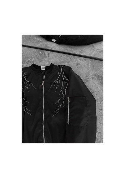 Butik İstanbul Yıldırım Baskılı Uzun Kol Bomber Ceket - Siyah