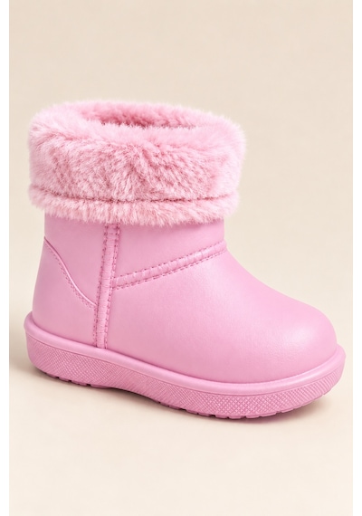 Altın Pabuç Çocuk Kürklü Bot Su Geçirmez Kaymaz Taban Erkek Kız Unisex İçi Kürklü Çocuk Yağmur Çizmesi Kar Botu Pembe