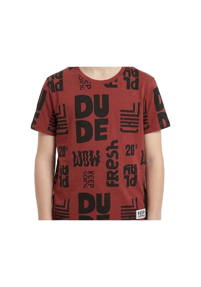 Erkek Çocuk Yazı Görselli - Geniş Kesim T-shirt 8-12 Yaş 12557 Kiremit