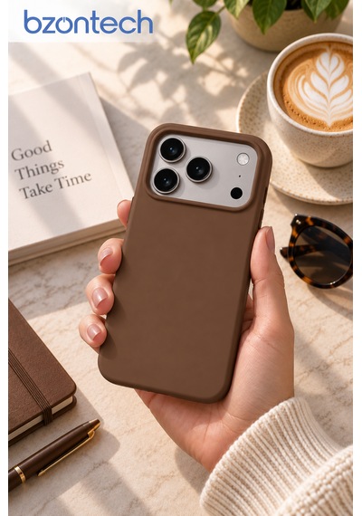 İphone 17 Pro / 18 Pro Uyumlu Kılıf Renkli Lansman İçi Kadife Yumuşak Kamera Yükseltili Silikon Kahverengi