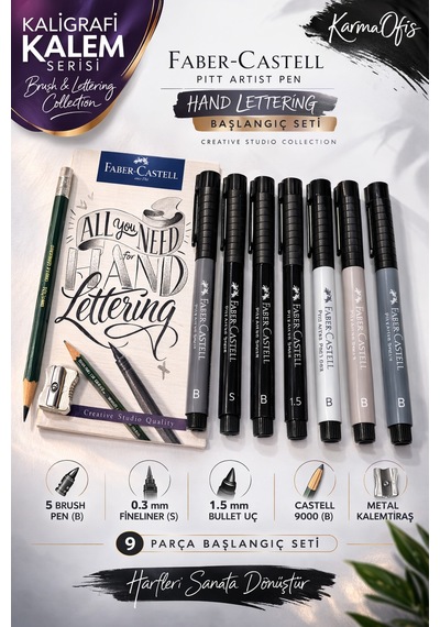 Faber-castell Pitt Artist Pen Hand Lettering Seti 9 Parça Kaligrafi Kalem Brush Pen Fineliner