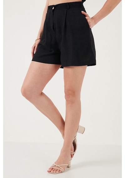 Lela Pamuk Ve Keten Karışımlı Slim Fit Yelek Şort Bayan Takım 5866118 Siyah
