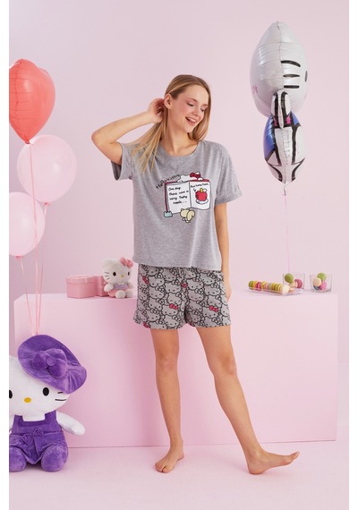 Siyah İnci Lisanslı %100 Pamuk Çok Renkli Bisklet Yaka Şort Pijama Takım Hk101 Gri Siyah İnci Lisanslı %100 Pamuk Çok Renkli Bisklet Yaka Şort Pijama Takım Hk101 Gri