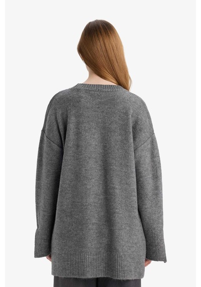 Defacto Yün Karışımlı Loose Fit Bisiklet Yaka Triko Kazak Tunik F4547ax25wngr76 Gri-gr76