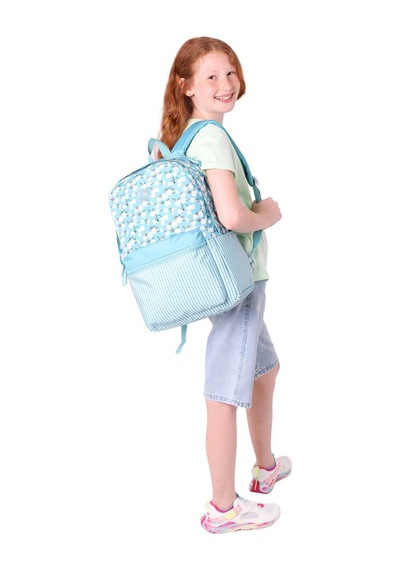 Kaukko Soft Floral Kız Çocuk Üç Bölmeli Turkuaz Çiçek Ve Çizgi Desenli Okul Sırt Çantası - K1796 Turkuaz