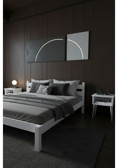 Letto Masif Ahşap Karyola Ve 2 Adet Komodin Beyaz 90x200