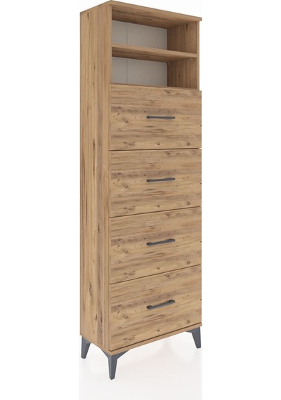 Arges Dolap 2 Raflı 4 Çekmeceli 60x30x182 Çam-çam Atlas Çam