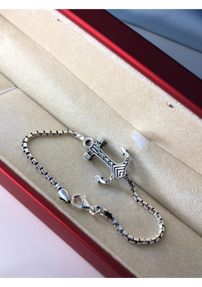 Gemici Denizci Küp Zincirli Çapa Model Gümüş Işıklı Kutuda Sevgiliye Eşe Babaya Bileklik